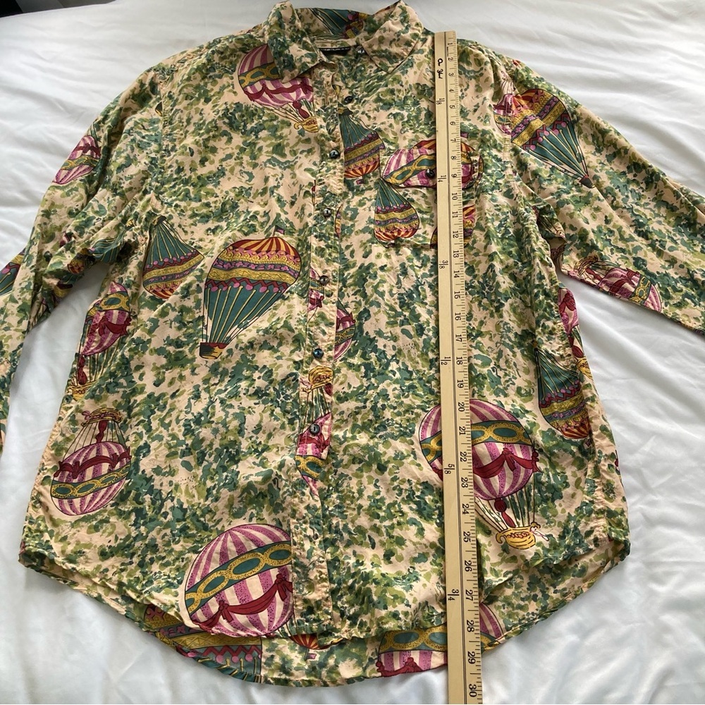 Vintage 90s silk Diane Gillman Hot Air Balloon novelty blouse button up size L - Picture 8 of 12